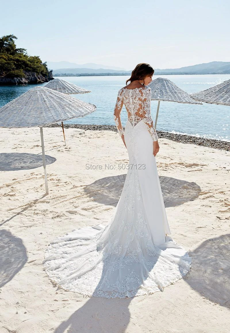 Свадебные платья русалки с глубоким v-образным вырезом и длинными рукавами; кружевное платье с аппликацией на пуговицах; большие размеры; Vestido De Novias; свадебное платье