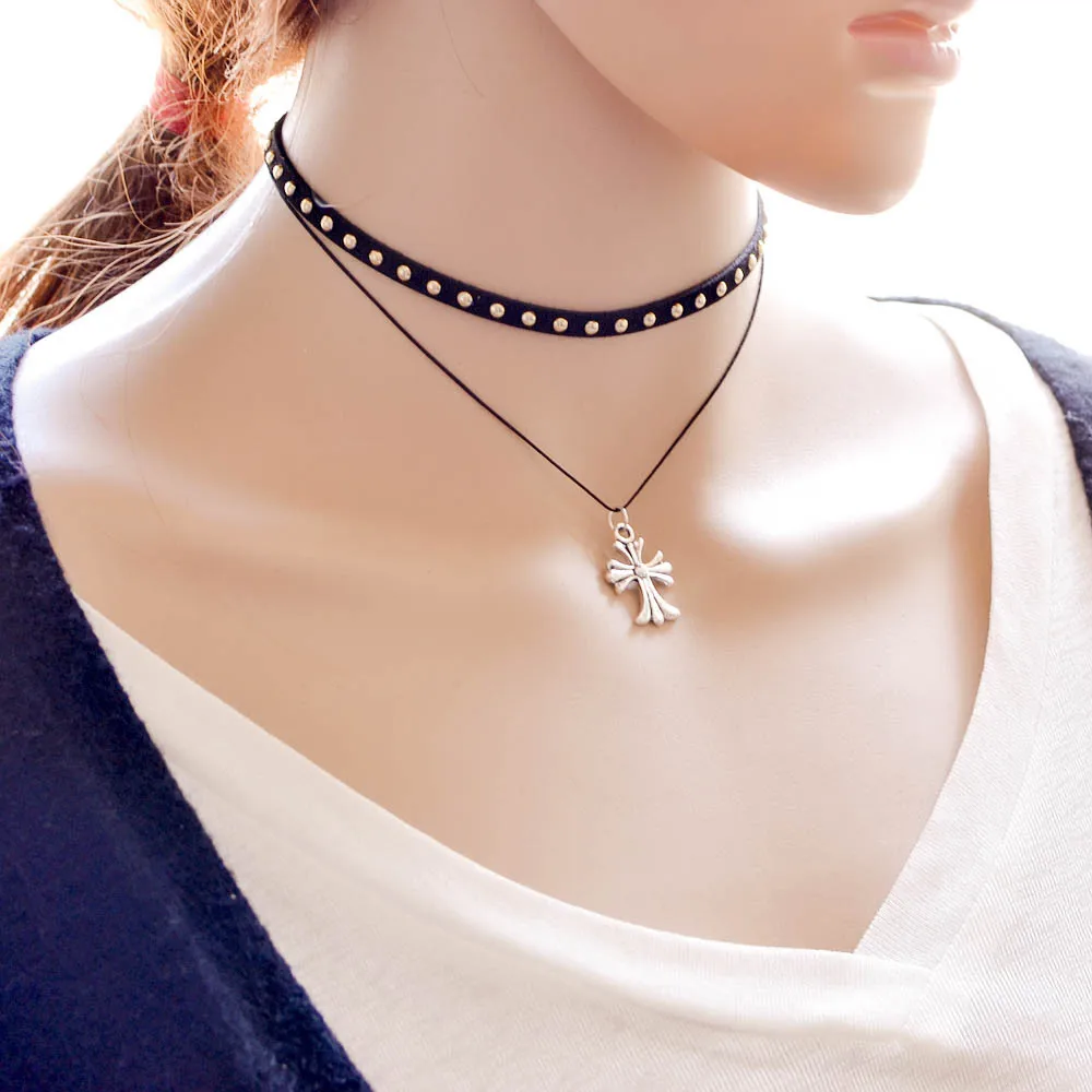 Новый Многослойные кожа velvet choker chockers ожерелья женщины черный многослойные