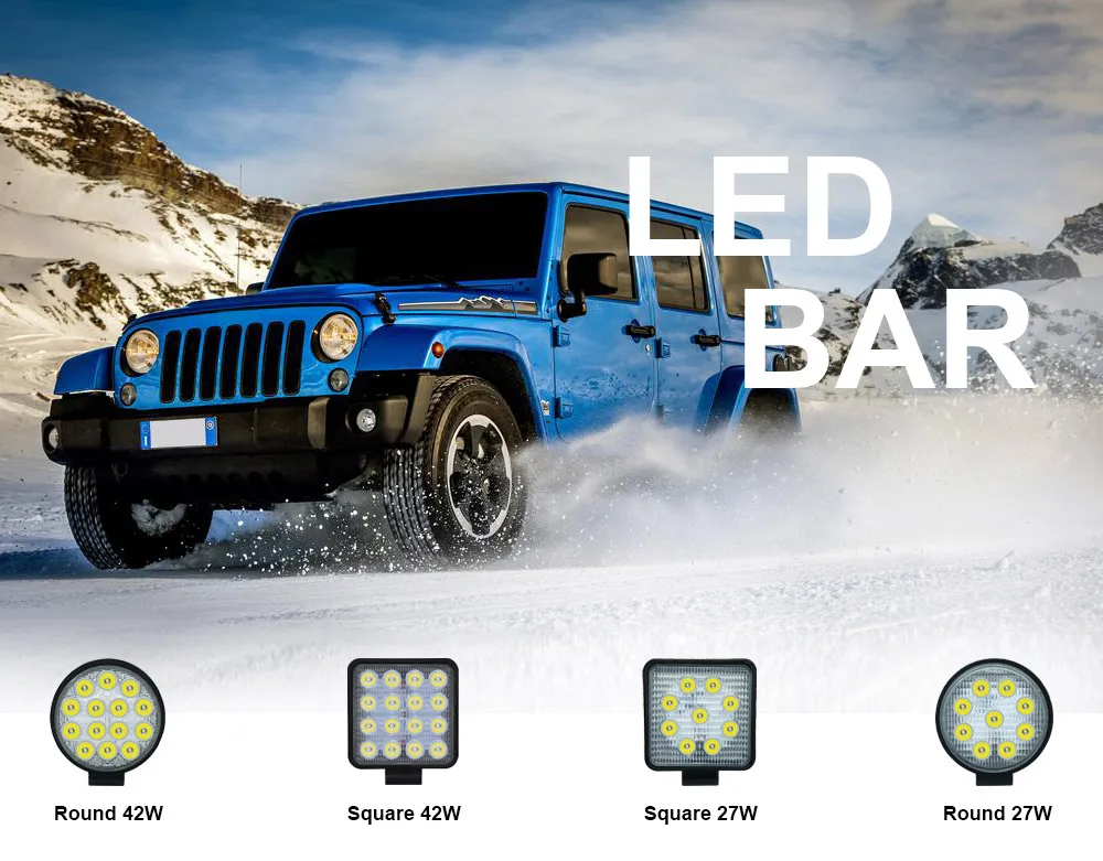 Свет работы 27 W 42 W Фарос 4x4 аксессуары Offroad светодиодный свет бар 12 V Worklight Off Road Барра светодиодный светильник для УАЗ JeeP