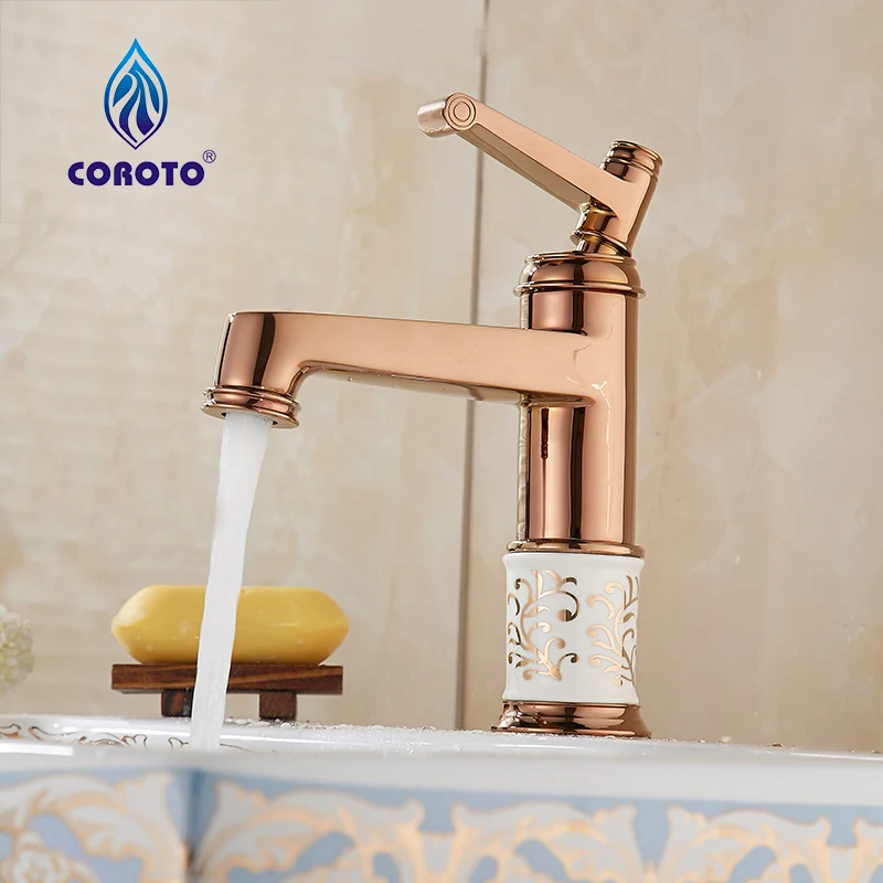 COROTO European Style Gold Plating Luxury Bathroom Basin Faucet Single Handle Vanity Sink Mixer Water Tap With Ceramic 8801C |