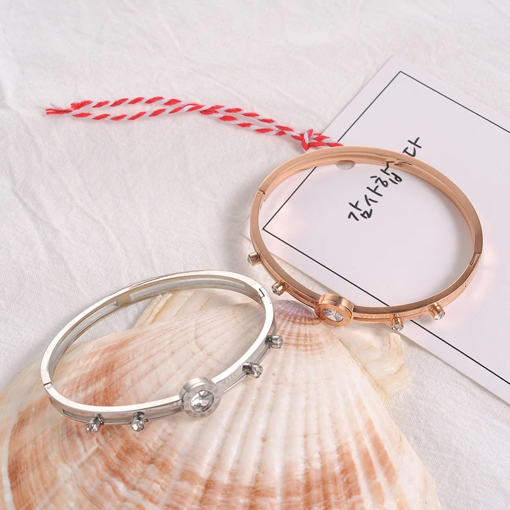 Титановые браслеты для женщин роскошный кристалл римские цифры манжета пара