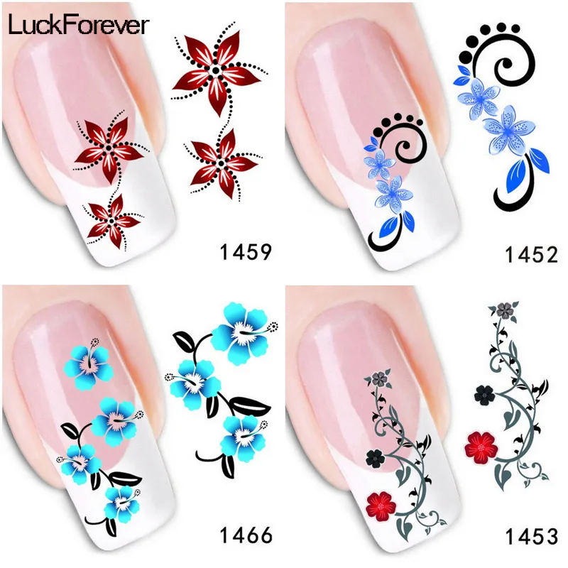 Наклейки на ногти LuckForever 3 шт. наклейки синие красные цветы украшения для ногтей