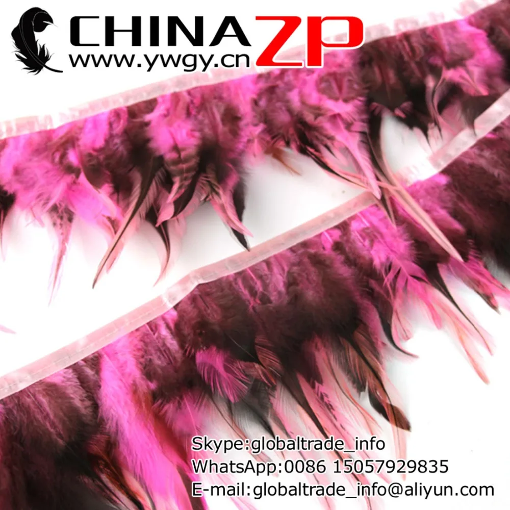 

Leading Supplier CHINAZP Factory 10yards/lot Dyed Hot Pink and Black Bulk Rooster Saddle Hen Feather Fringe Trim