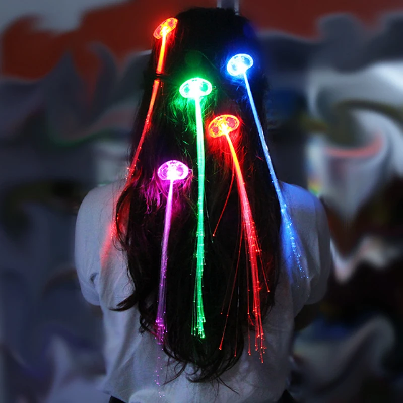 Wholesale 100PCS Colorful glowing LED Braid Novelty Luminous hair clip Decoration Party Holiday Hair Extension by optical fiber