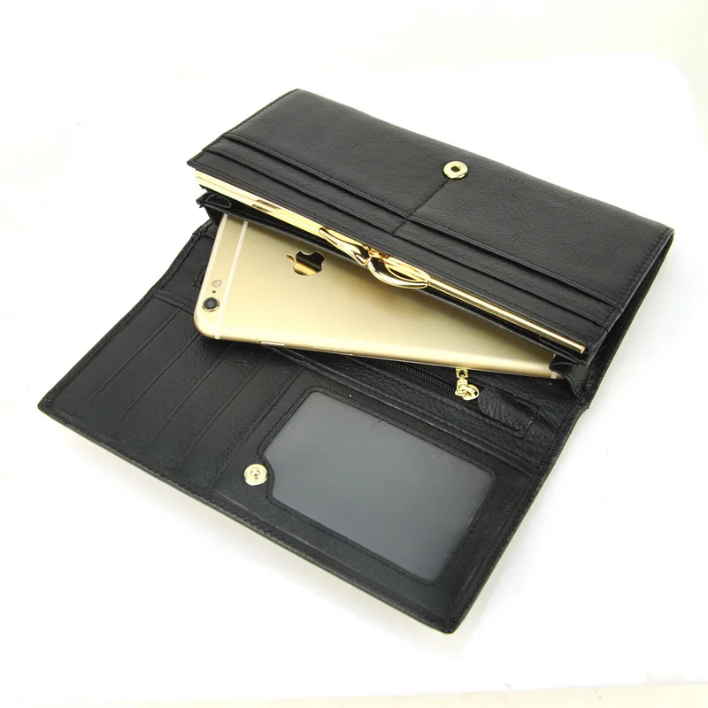 Классический длинный клатч из натуральной кожи двойной кошелек для мобильного