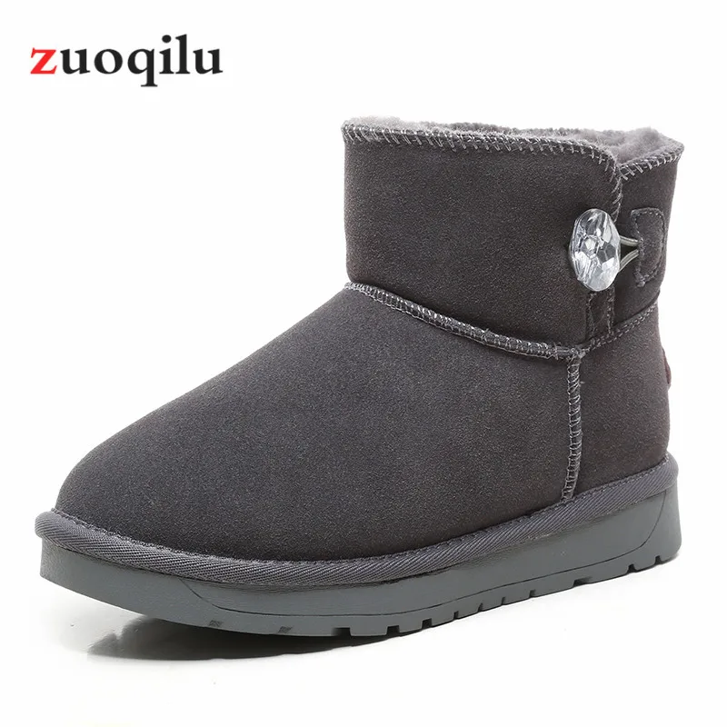 2018 New Winter Boots Leather Suede Snow Women Female Ankle Thick Warm Shoes Black | Обувь