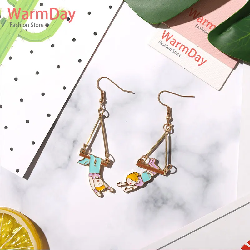Warmday 2019 корейский kawaii e girl Стиль ассиметричные серьги красочные ювелирные изделия