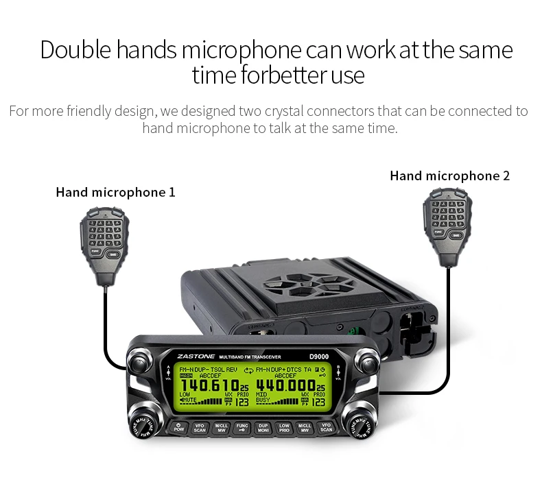 Zastone D9000 50 Вт Автомобильная рация 50 км Двухдиапазонная UHF 400-520 МГц VHF 136-174 МГц Мобильная радиостанция Автомобильная радиостанция Comunicador