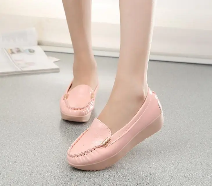 Free shipping heavy-bottomed platform shoes patent leather casual simple wild bow flat candy Peas |