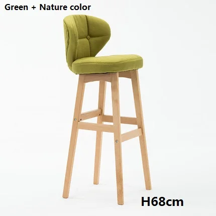 H68 cm Green Скандинавский барный стул из массива дерева современный минималистичный креативный барный стул передняя спинка высокий барный стул для дома, бара - Цвет: H68 cm Green
