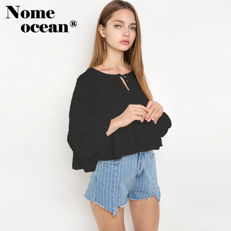 Женская блузка на шнуровке с низким высоким подметом и баской 2018 летние осенние