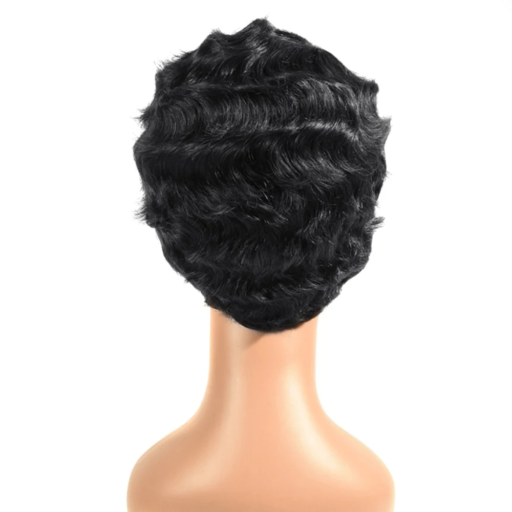 Saloncht короткий волнистый парик, перуанские человеческие волосы Remy, парики для черных женщин, коричневый, черный, натуральный парик с челкой