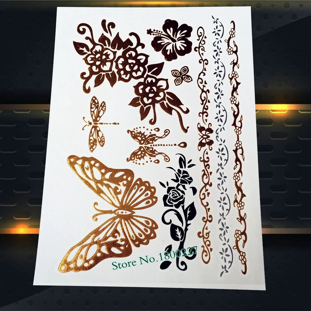 1 шт. 3D большая летающая бабочка Золотая татуировка наклейки PYS 64 Стрекоза лето