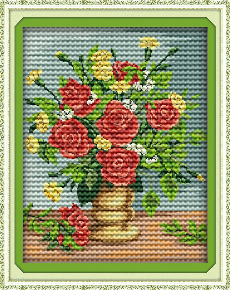 

Rose (4) cross stitch kit flower 14ct printed fabric canvas stitching embroidery DIY handmade needlework