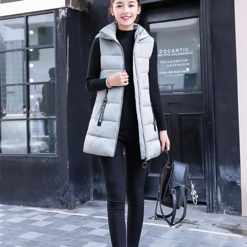 2018 женский зимний жилет новый длинный куртка без рукавов костюм с воротником