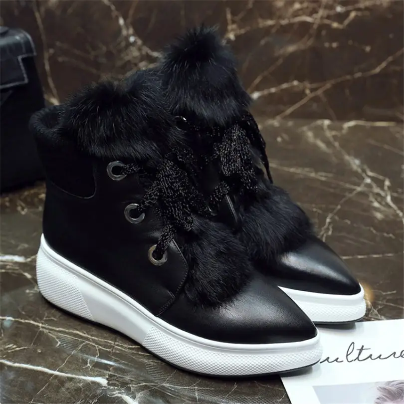 NAYIDUYUN/Женская обувь из натуральной кожи на танкетке; сапоги для верховой езды на платформе и высоком каблуке; туфли-лодочки с острым носком и лисьим мехом; теплые зимние кроссовки