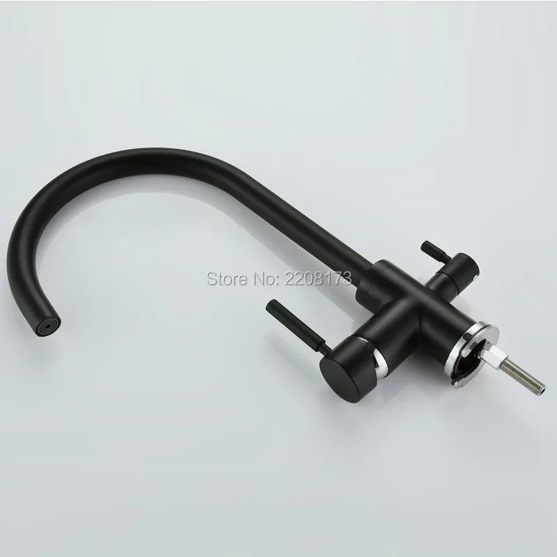 3 ходовые краны для раковины Новое поступление Роскошный Матовый Черный отвод осмоса в 1 кухонный кран