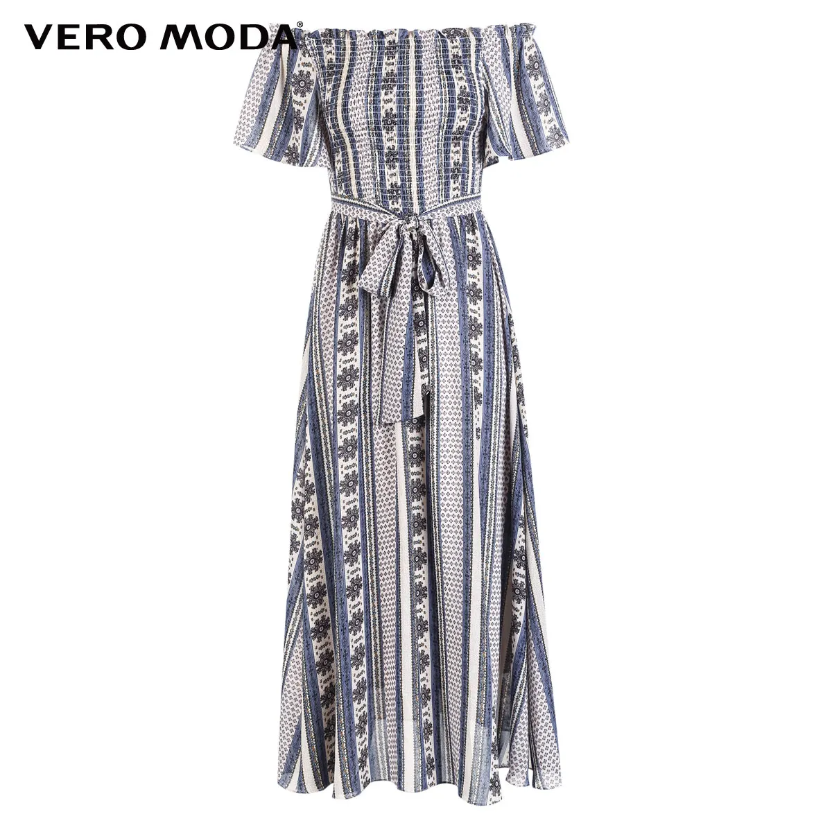 Vero Moda печатное платье с открытыми плечами и запахом на груди Бохо Макси/длинное платье | 31837B519