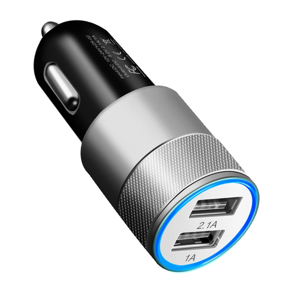 Crauch 5V 2.1A двойной USB Автомобильное зарядное устройство металлический сплав Быстрый автомобильный адаптер зарядного устройства для телефона для iPhone Xiaomi samsung huawei htc LG зарядное устройство
