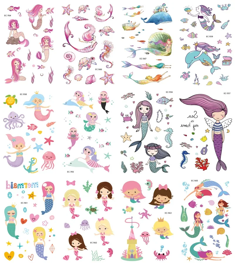 12 листов временные тату-наклейки русалка Единорог динозавр | Красота и здоровье
