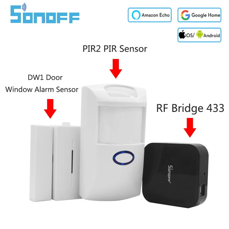 Sonoff RF Bridge 433 МГц Wifi беспроводной преобразователь сигнала PIR 2 датчика/DW1 датчик