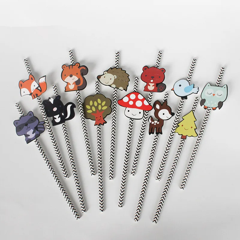 Бумажные соломинки с животными в лесу для вечерние НКИ топперы кексов виде