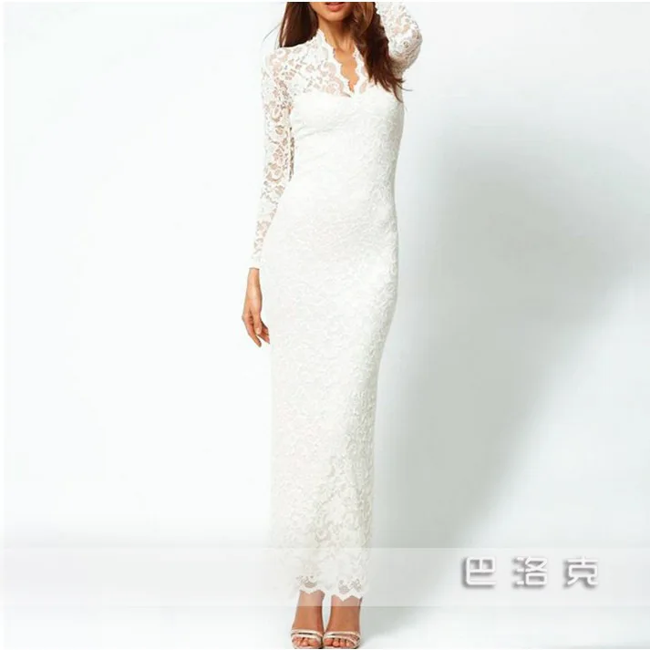 Women summer dress 2014 lace sexy solid no patterns novidades vestidos formal dresses roupas femininas vestido de festa longo|dress long sleeve tunic