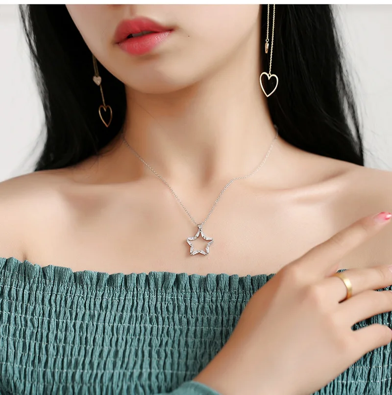 Pentagram Crystal Necklace Star Korean Jewelry Heart Harajuku Women Collares Gold Pearl Chain Collier Femme Long Necklaces Cross | Украшения