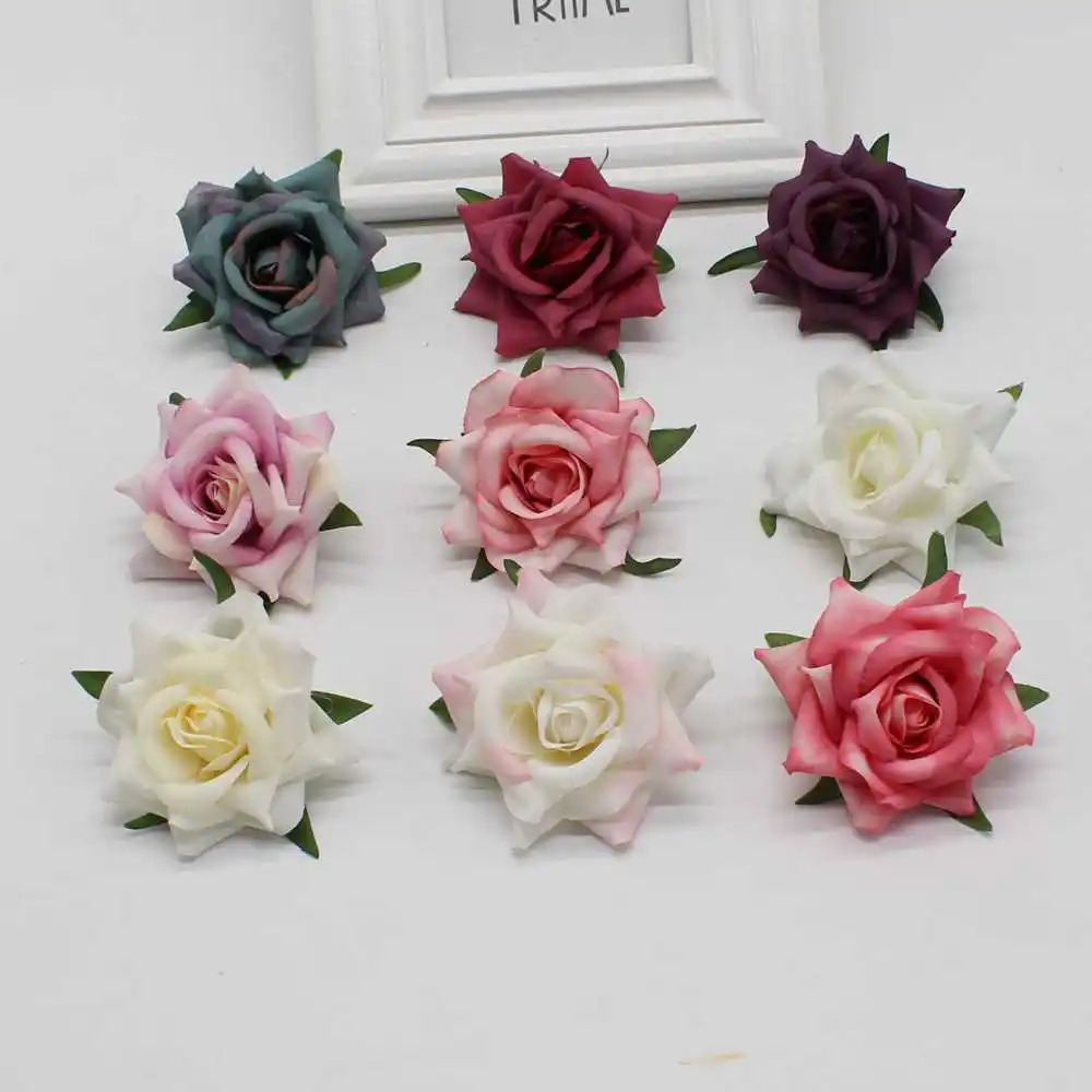 Розовые розы искусственные шелковые 7 см высокое качество 10 в партии|flower