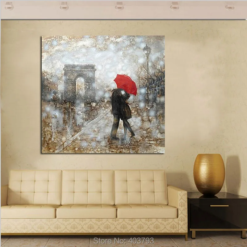 Ручная роспись дождь Обнимание пара Современная картина маслом на холсте для