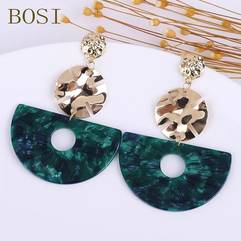 4 Boho акриловые полукруглые Висячие серьги для женщин Смола Мода уксусная кислота ювелирные изделия геометрические металлические серьги - Окраска металла: 4