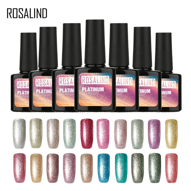 Гель лак для ногтей ROSALIND 1S 10 мл блестящий отмачиваемый Платиновый УФ стойкий