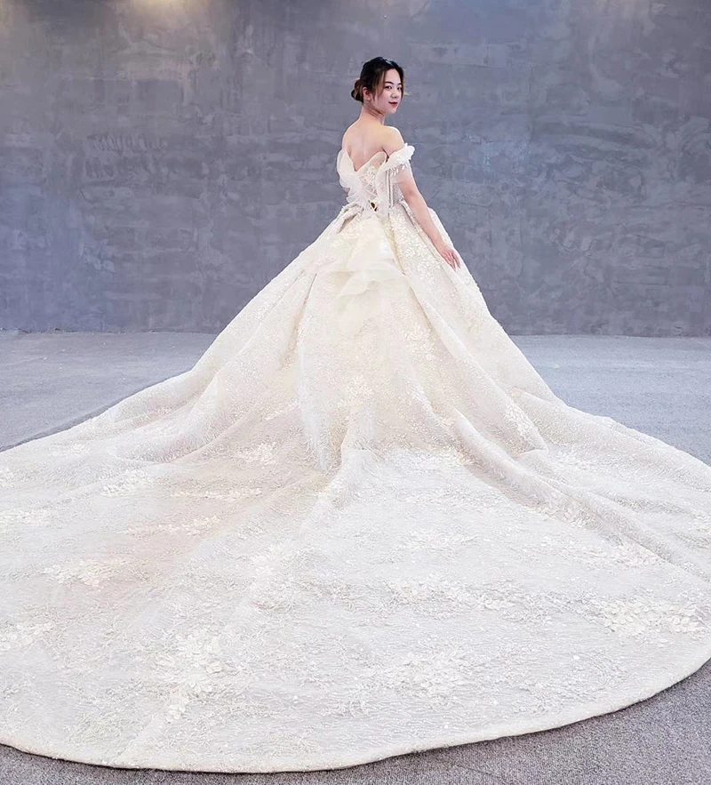 HTL510 off shoulder wedding dress shiny sweetheart appliques bridal gowns with train vestido de noiva princesa com brilho