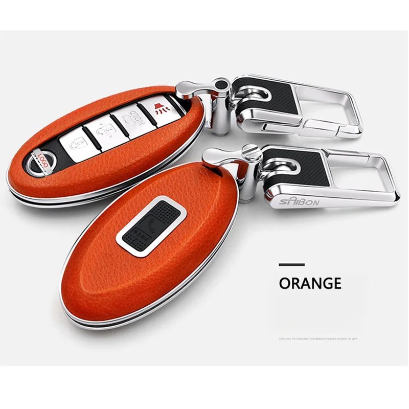orange set Чехол для ключей автомобиля, брелок из цинкового сплава для Nissan X-Trail 370Z Cube Micra Qashqai Juke Leaf Tiida Cube Quest Versa - Название цвета: orange set
