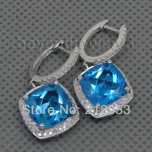 Женские винтажные серьги с синим топазом 10x10 мм 14 КТ E0006|earrings for|earrings blueearrings earring |