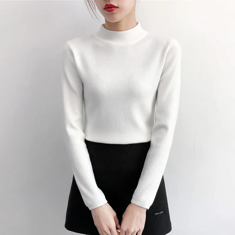 

2019 New High Quality Autumn Winter Women Sweater Pullovers Knitwear Solid Half Turtleneck Long Sleeve Sexy Slim Fit Elasticity