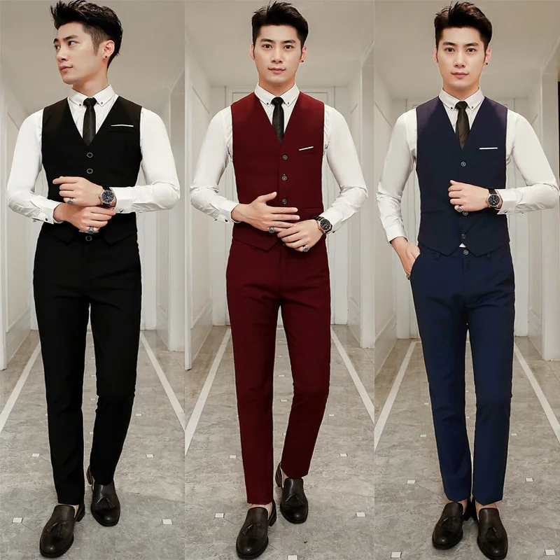 Сплошной цвет мужской Slim-Fit Жених Лучший человек свадебное платье корейский