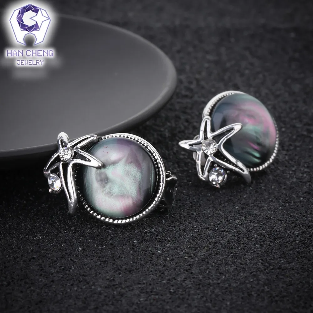HanCheng Новые Модные Винтажные серьги-клипсы Стразы с круглым опалом морскими