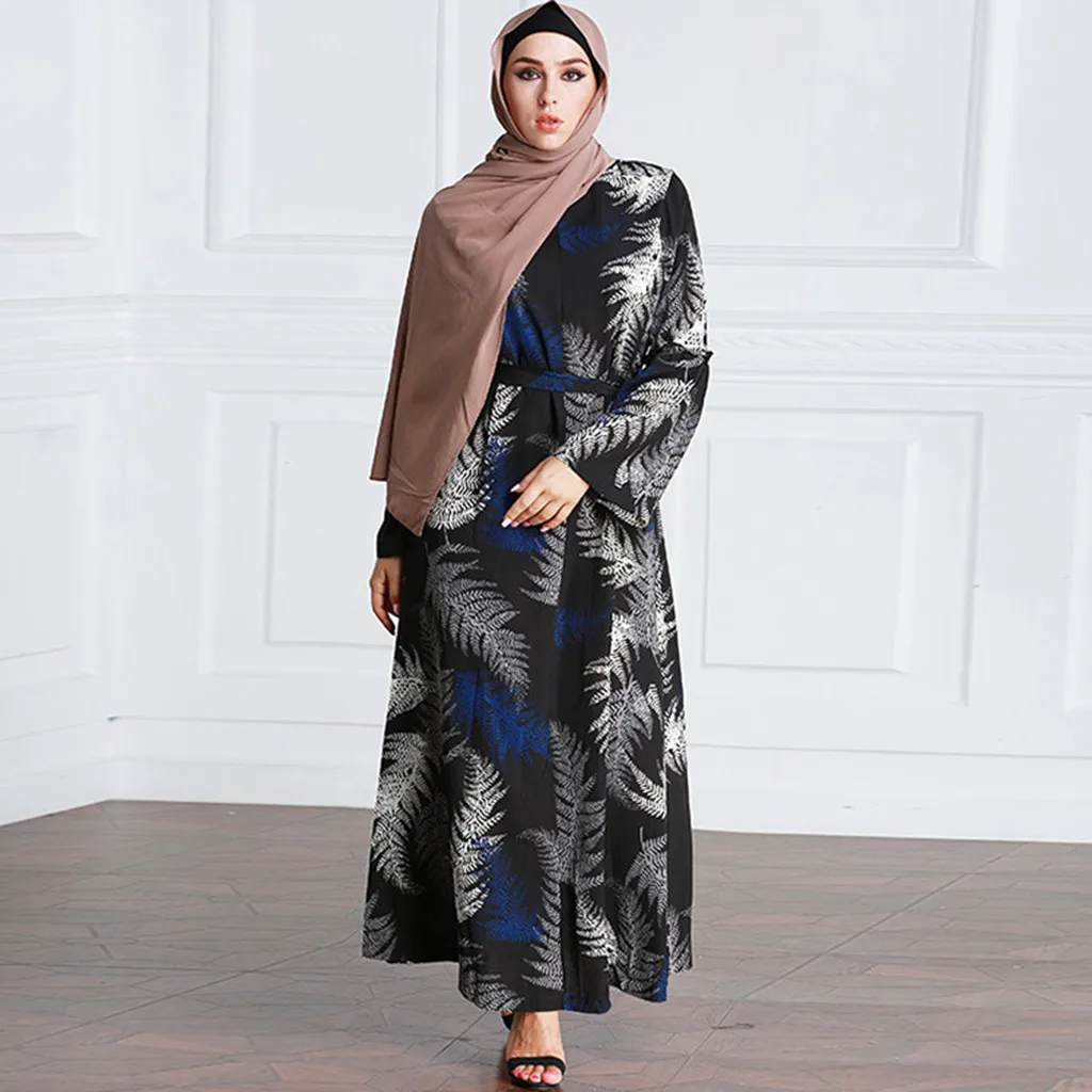 Длинное платье abaya повседневное мусульманское женская одежда с принтом мусульманская блузка длинным