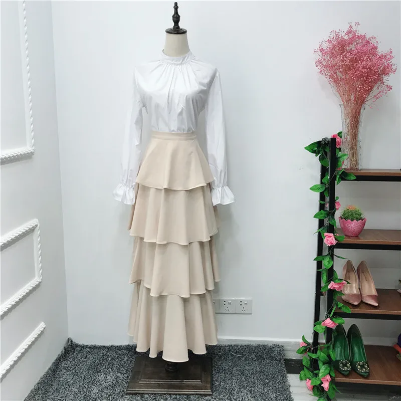 Мусульманская юбка с оборками Faldas Mujer Moda летняя Турецкая длинная макси высокой