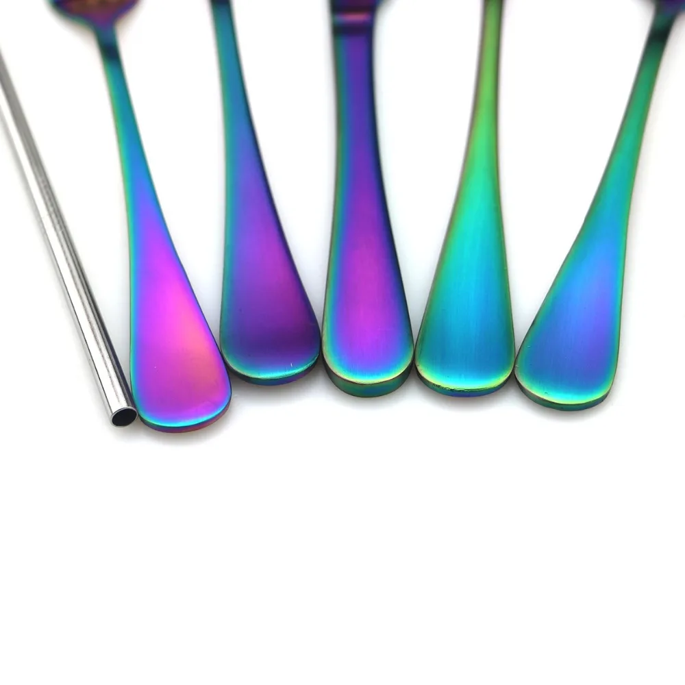 

JANKNG 20pcs Black Blue Rainbow Silver Stainless Steel Cutlery Set Dinnerware Silverware Sets Dinner Knife Sweet Dessert Fork