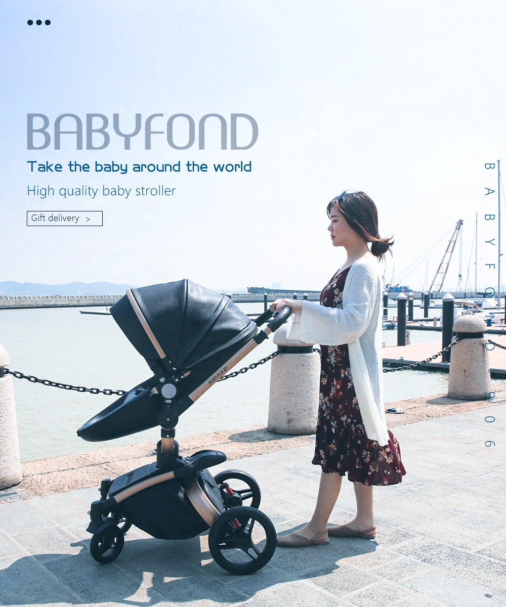 Babyfond 3 в 1 детская коляска из искусственной кожи с двусторонними амортизаторами, детская тележка для автомобиля, тележка в европейском стиле с бесплатным зонтиком в подарок