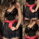 Кружевное сексуальное нижнее белье, Черное женское нижнее белье, сексуальное эротическое платье + стринги, комплект сексуального нижнего белья, размера плюс, M-3XL