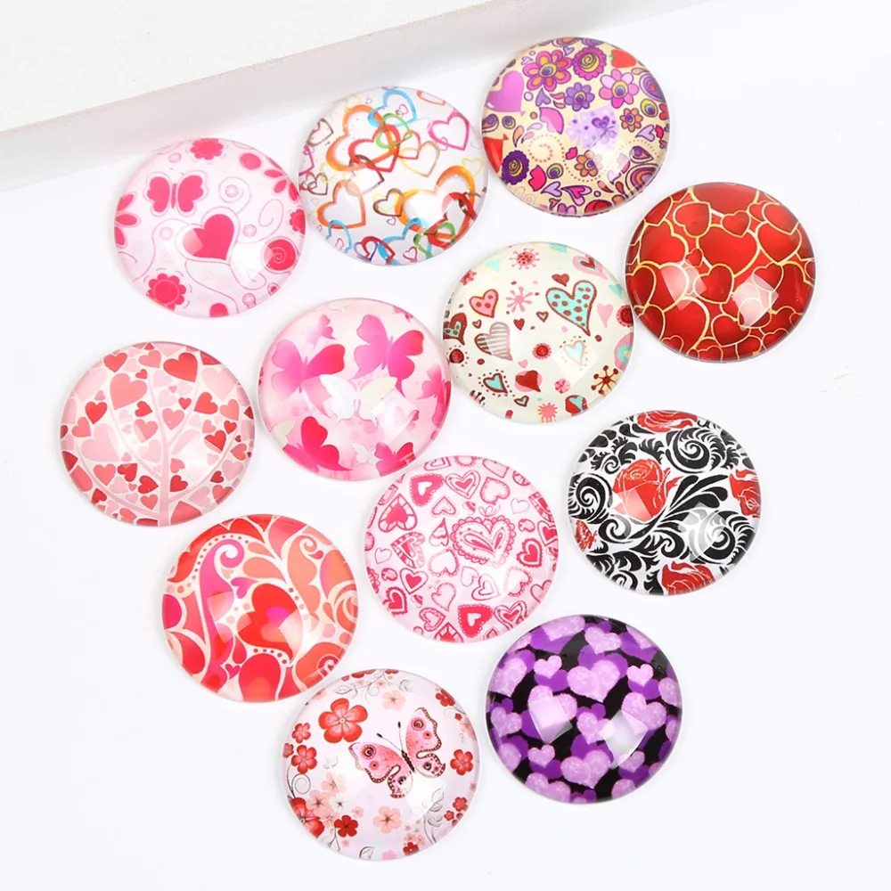 

reidgaller mix valentine heart photo round dome pendant necklace glass cabochon 25mm 20mm 18mm 14mm 12mm 10mm diy findings