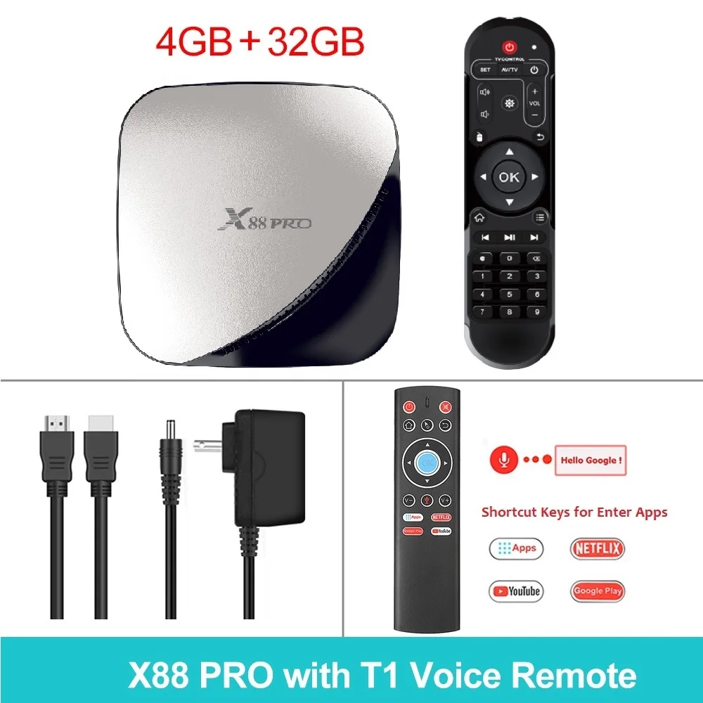 4GB32GB T1 Voice RC 4 ГБ 128 ГБ X88 Pro Smart tv BOX Android 9,0 Rockchip RK3318 четырехъядерный wifi проигрыватель Google X88Pro 4 ГБ 32 ГБ телеприставка 2 Гб 16 Гб - Цвет: 4GB32GB T1 Voice RC