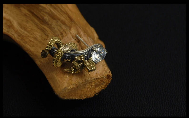 100% Pure 925 Серебряный Дракон Серьги модные панк jewelry серьги стержня для Для мужчин и