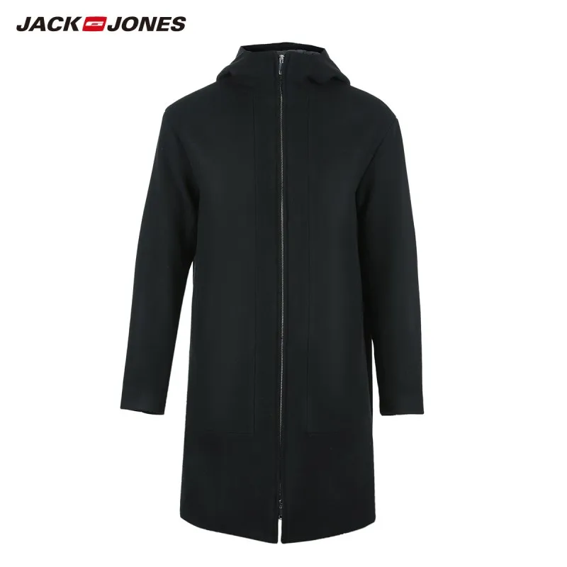 JackJones мужской осенний с капюшоном стоячий воротник шерстяное длинное пальто длинная куртка мужская одежда 218427511 - Цвет: MIDNIGHT