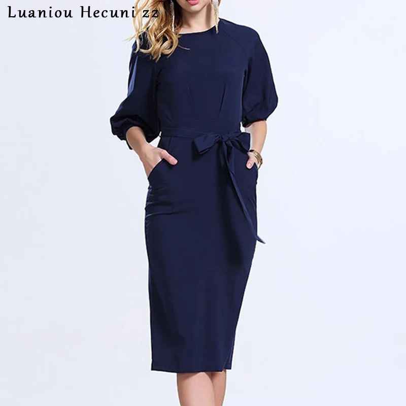 Горячая распродажа! Осеннее женское платье с круглым вырезом коротким рукавом