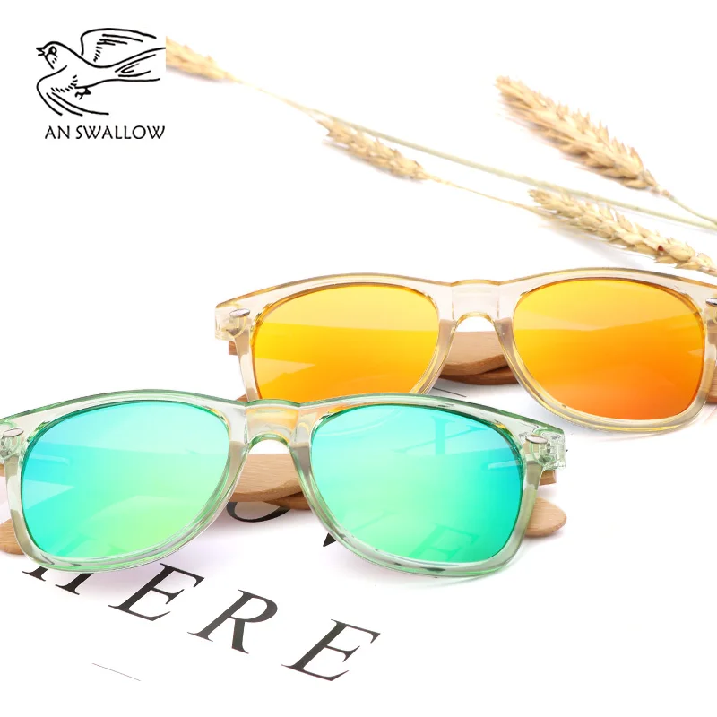 Fashion brand design transparent green wood bamboo sunglasses women's PC box legs polarized UV protection 400 | Аксессуары для