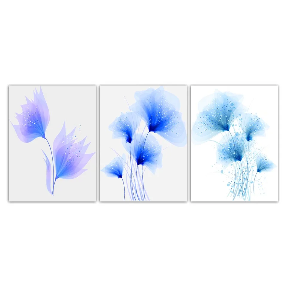Плакат Nordic Canvas фиолетово-синего абстрактного изображения красивого цветка, печатная версия живописи одуванчиков, элегантный декор настенного искусства для гостиной.